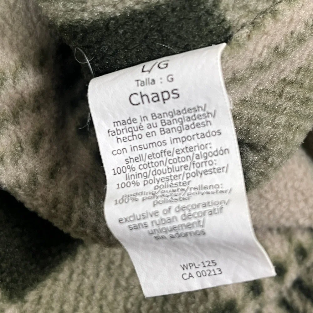 Chaps Shacket Men L Green Fleece Lined Cotton Canvas Workwear Chore Jacket